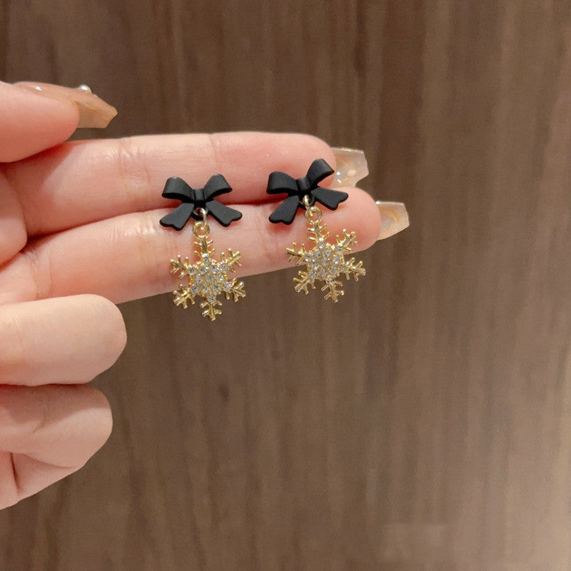 Women's Black Snowflake Bowknot For Light Luxury Earrings