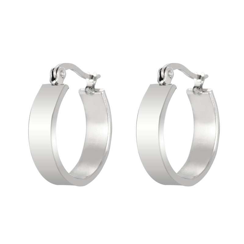 Wide Face Design Circle Simple Metal Earrings