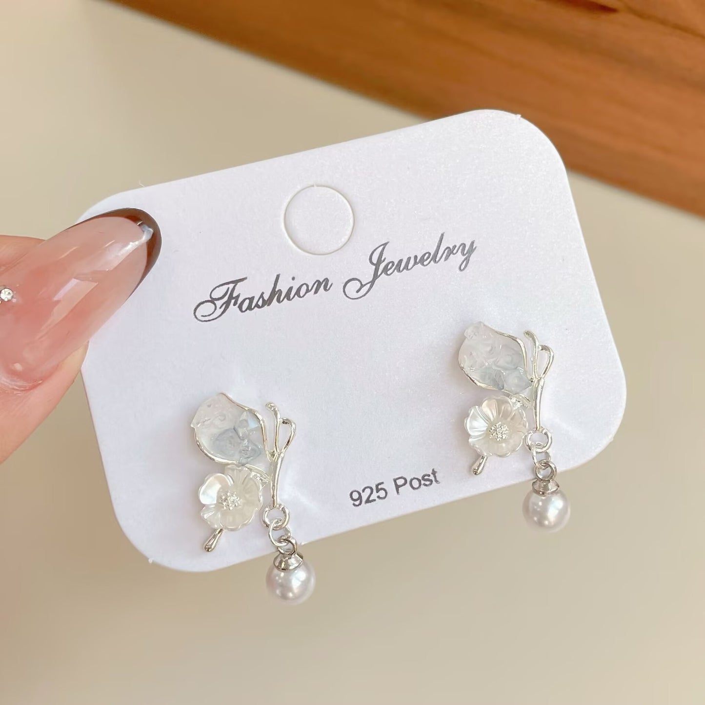 Pearl Flower Female Sier Needle Sweet Earrings