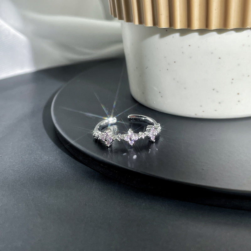 Exquisite Small Simple Inlaid Open-end Zircon Female Rings