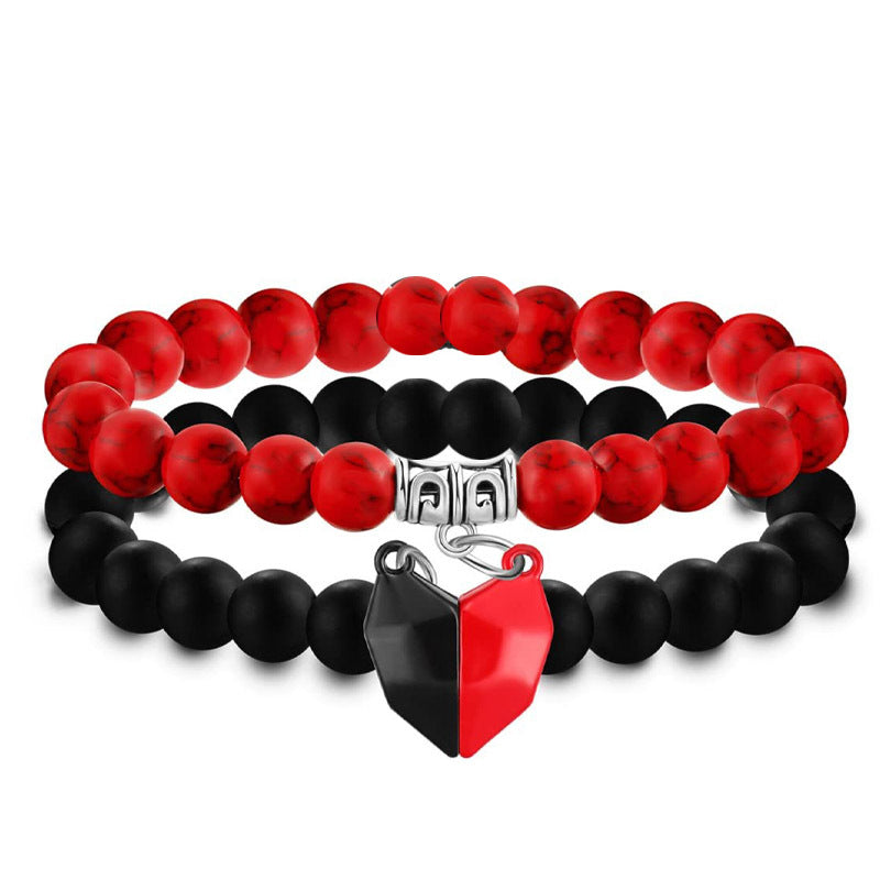 Couple Turquoise Pink Crystal Single Circle Black White Beads Bracelets