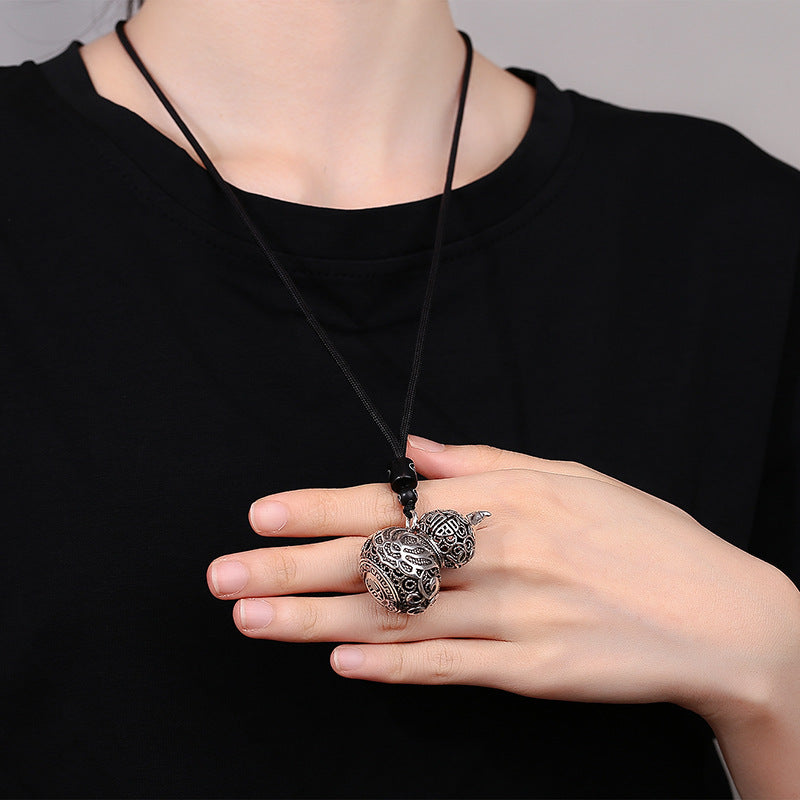 Women's & Men's Gourd For Trendy Fashion Auspicious Clouds Black Rope Necklaces