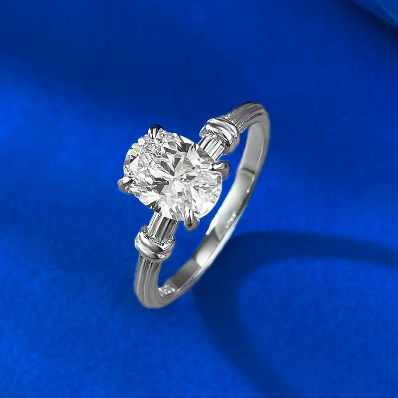 Women's Jewelry Sier Plated Oval Single Rhinestone Rings