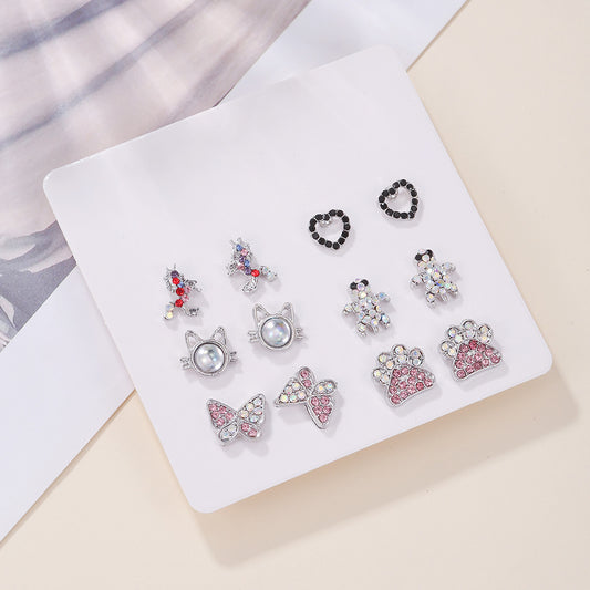 Fashion Heart-shaped Full Of Diamond Combination Pink Suit Earrings