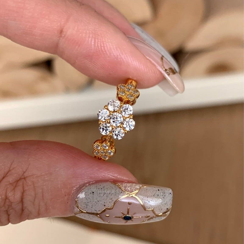 Diamond Flower Exquisite Hexapetalous Flowers High Sense Elegance Rings
