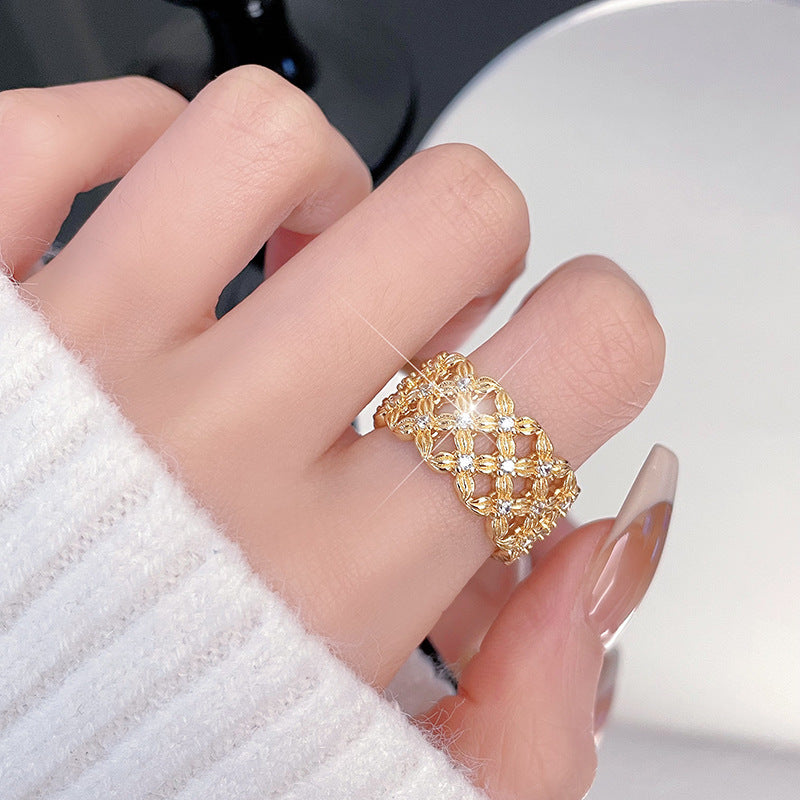 Zircon Open Brushed Light Luxury Niche Rings