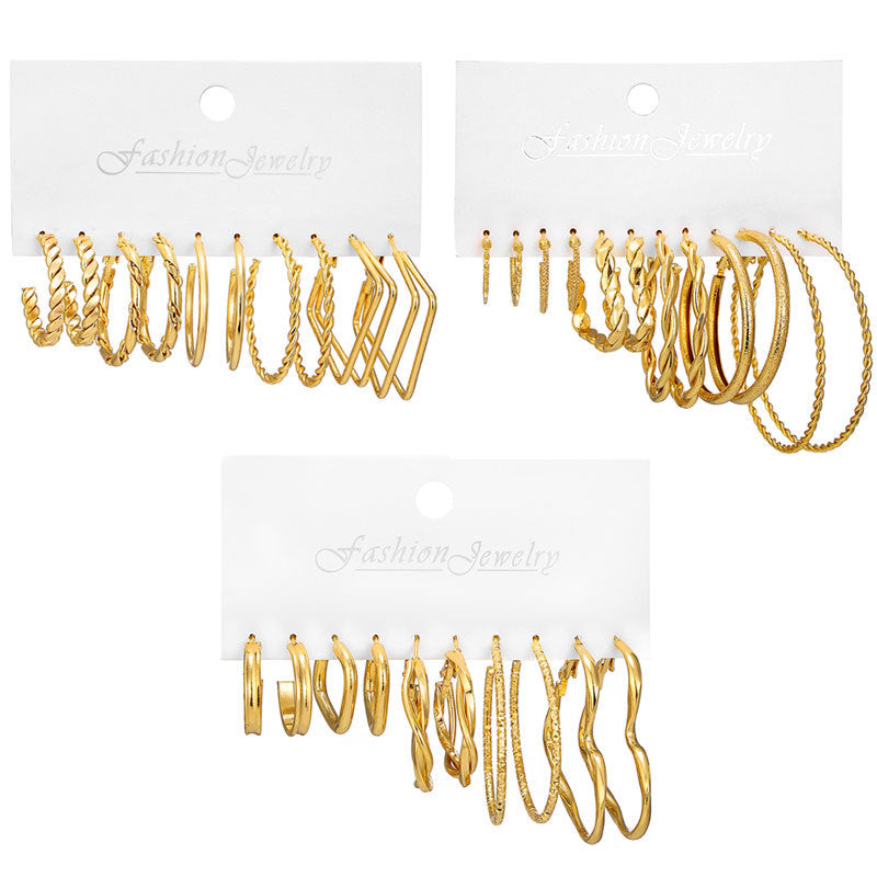 Frosted Gold Beating Twist Shaped Love Square Diamond Earrings