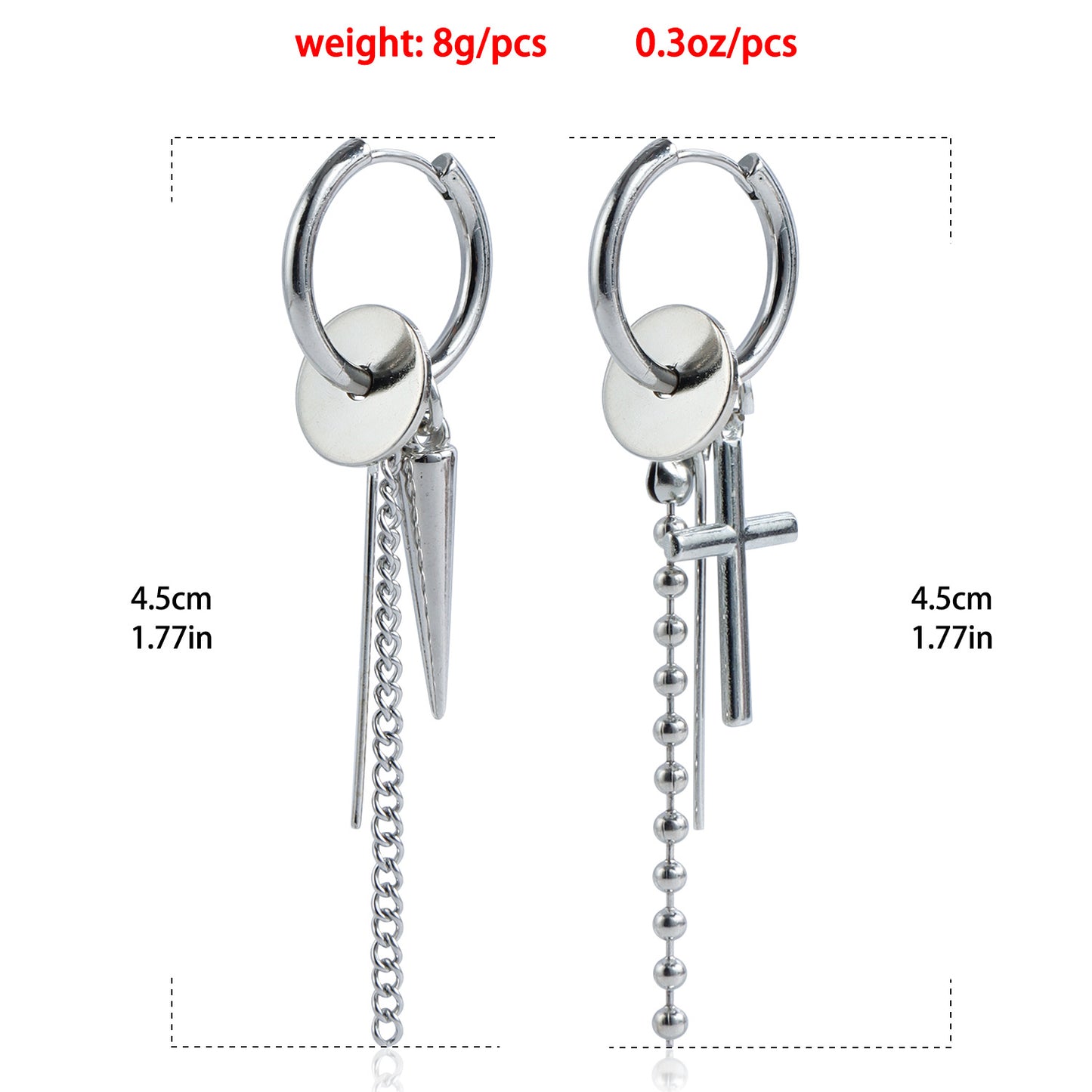 Women's Cross Steel Chain Geometric Tassel Long Tapered Earrings