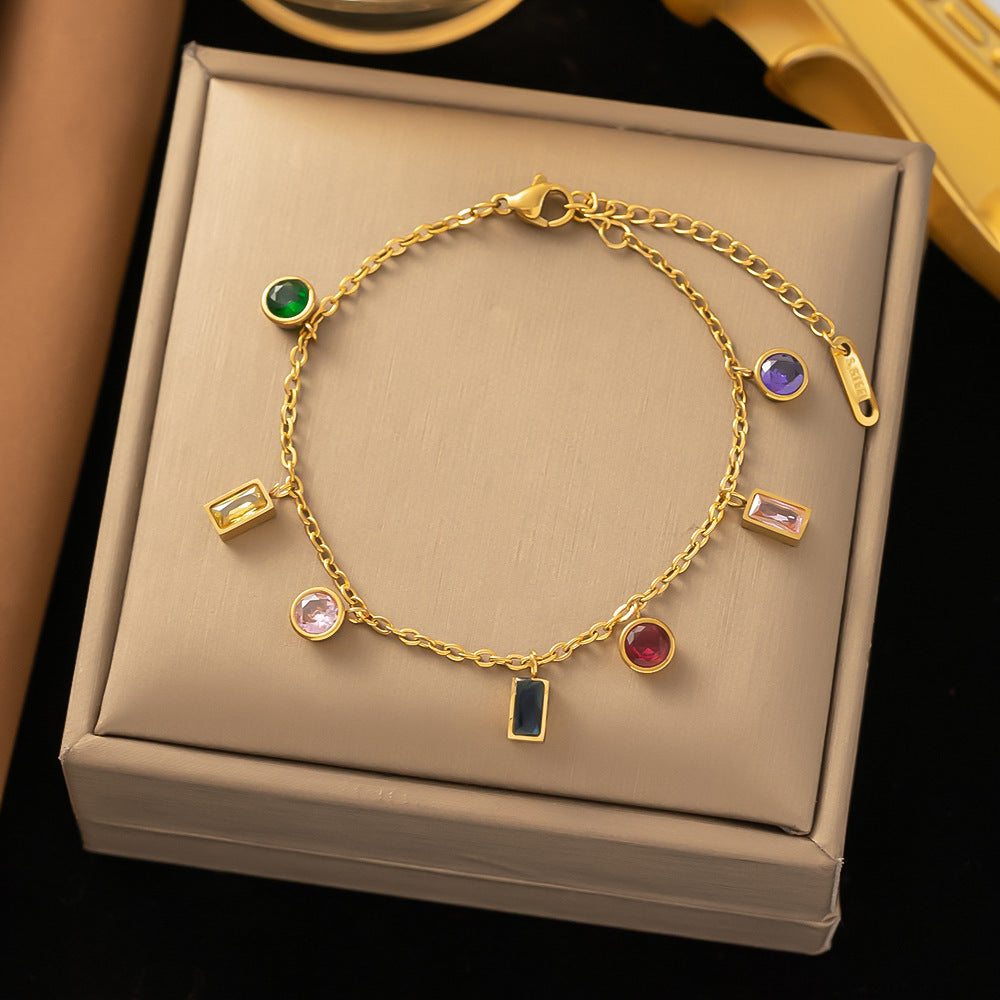 Women's Pearl Twist V-shaped Female Rainbow Diamond Bracelets