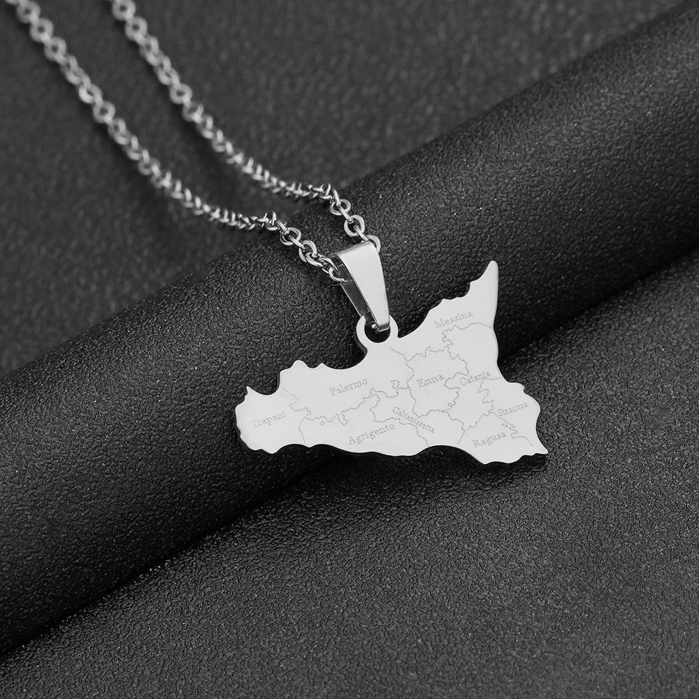 Women's Italy Sicily Map Flag Stainless Steel Necklaces