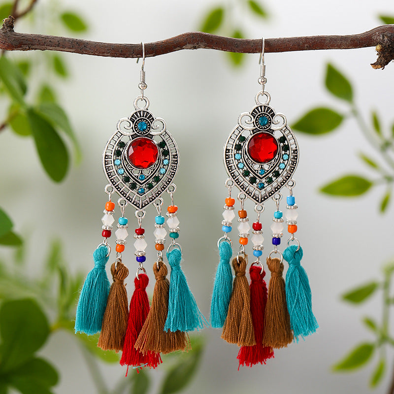 Daisy Vintage Oval Diamond Tassel Leaf-shaped Earrings