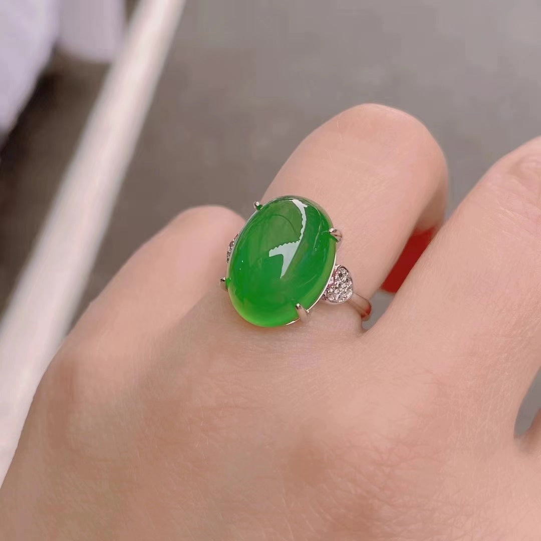 Women's High-grade Goose Egg-shaped Simulation Jasper Green Rings