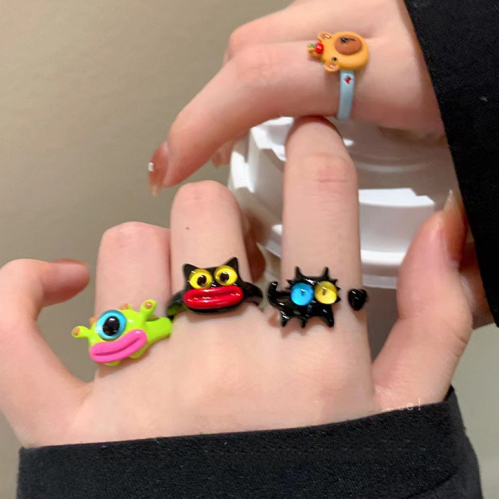 Dripping Open Personality Sausage Mouth Funny Little Monster Rings