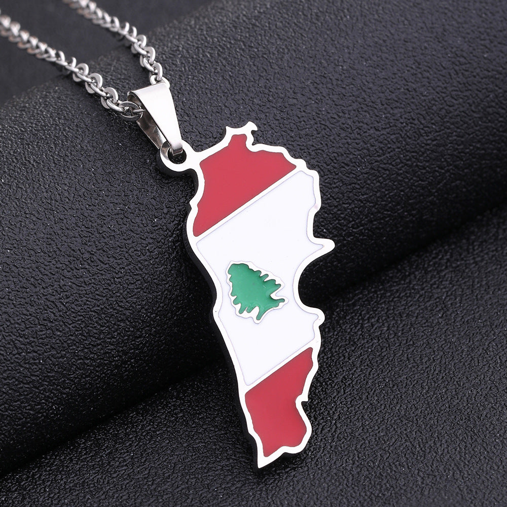Women's & Men's Oil Dripping Map Stainless Steel Couple Necklaces