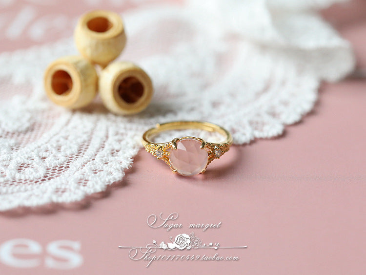 Women's Classic Retro Live Broadcast Style Pink Crystal Open Rings