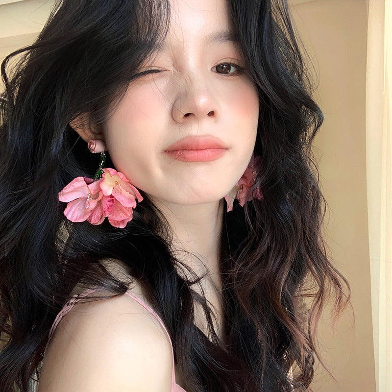 Ear Clip Burning Rose Female Wine Red Temperament Atmosphere Earrings