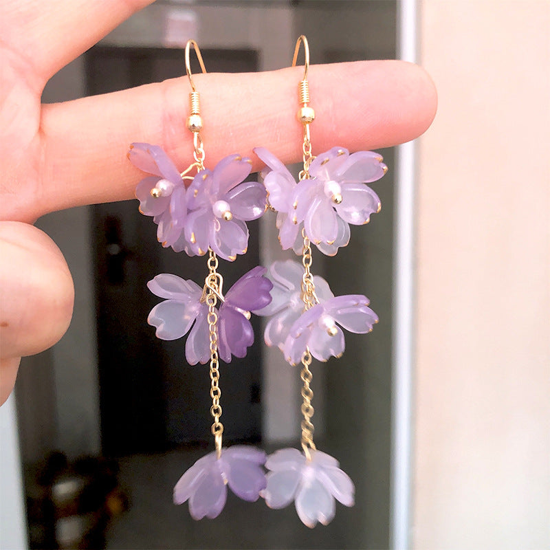Women's Fairy White Flower Long Tassel Temperamental Earrings