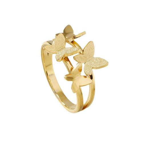 Women's Steel Ornament Cutting Welding Four Frosted Rings