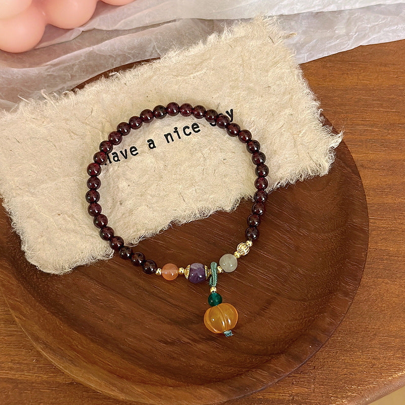 Women's Natural Garnet With Gourd Purse Crystal Bracelets