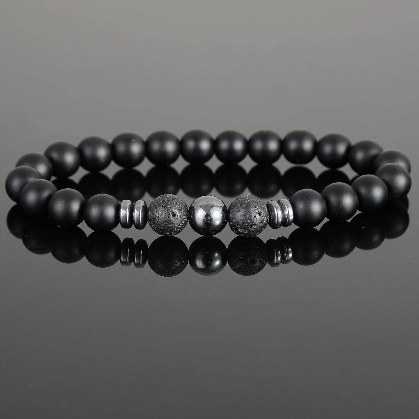Women's & Men's Black Bead Stone Hematite Spacer Volcanic Bracelets