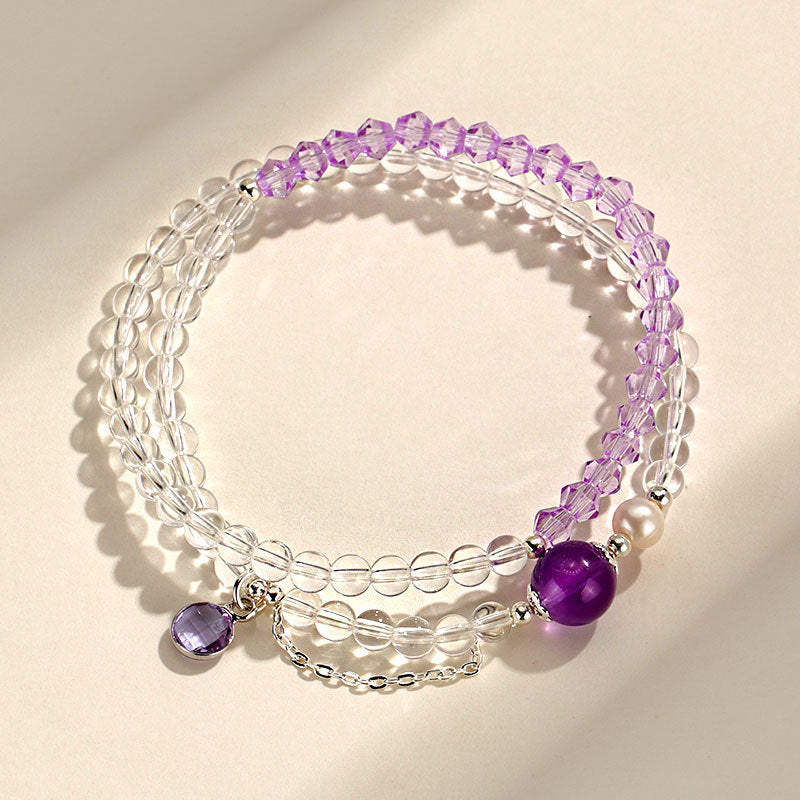 Chinese Style White Crystal Aquamarine Double Circle Bracelets