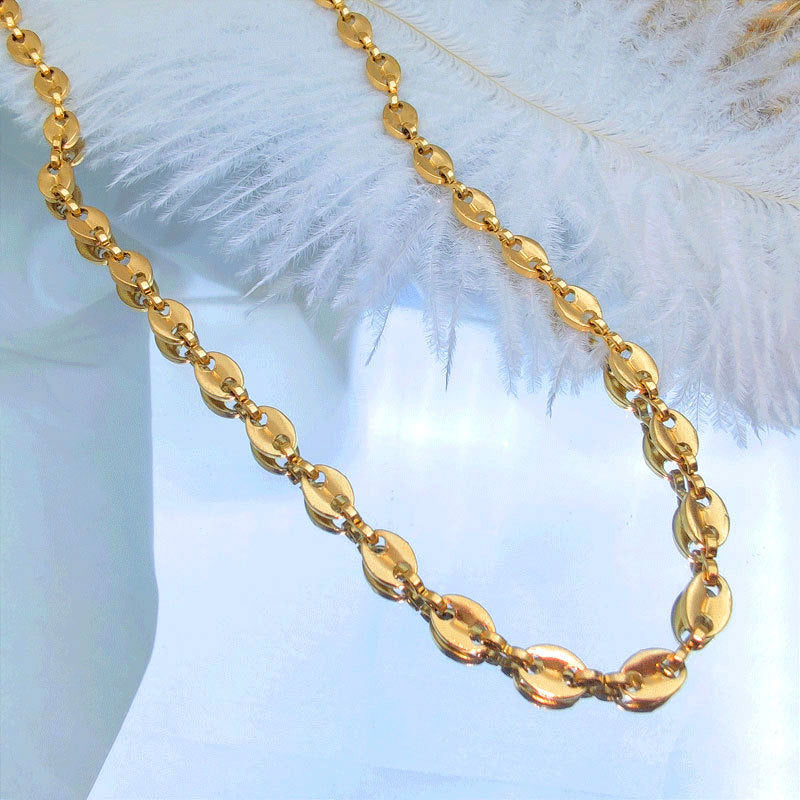 Warm Coffee Beans Pig Nose Titanium Necklaces