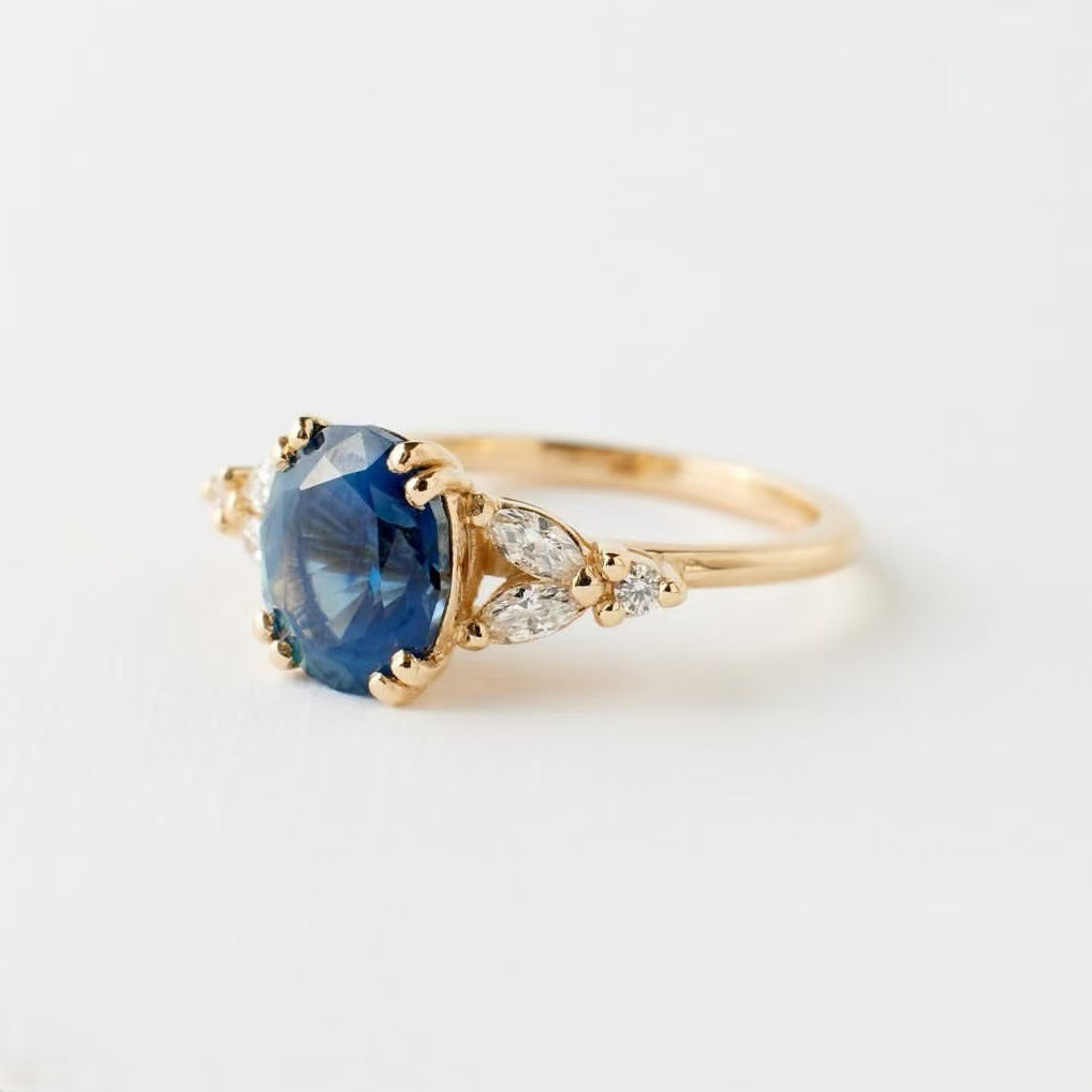 Women's Simple Sapphire Gold-plated Inlaid Zircon Ornament Rings