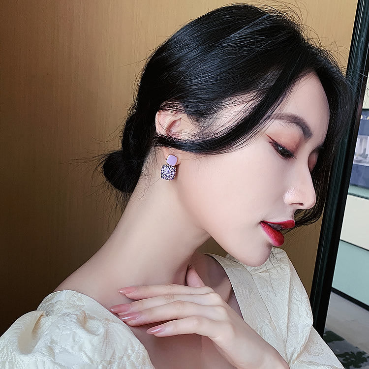 Square Full Diamond High Quality Sier Earrings