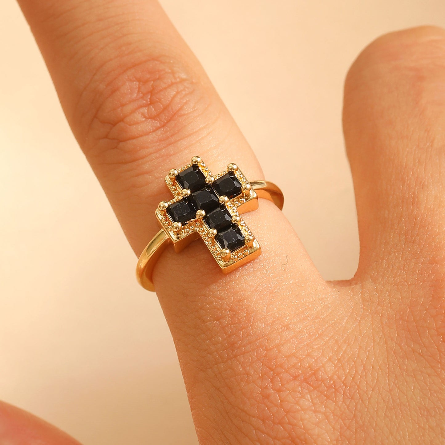 Color Zircon Cross Open Adjustable Female Affordable Ring