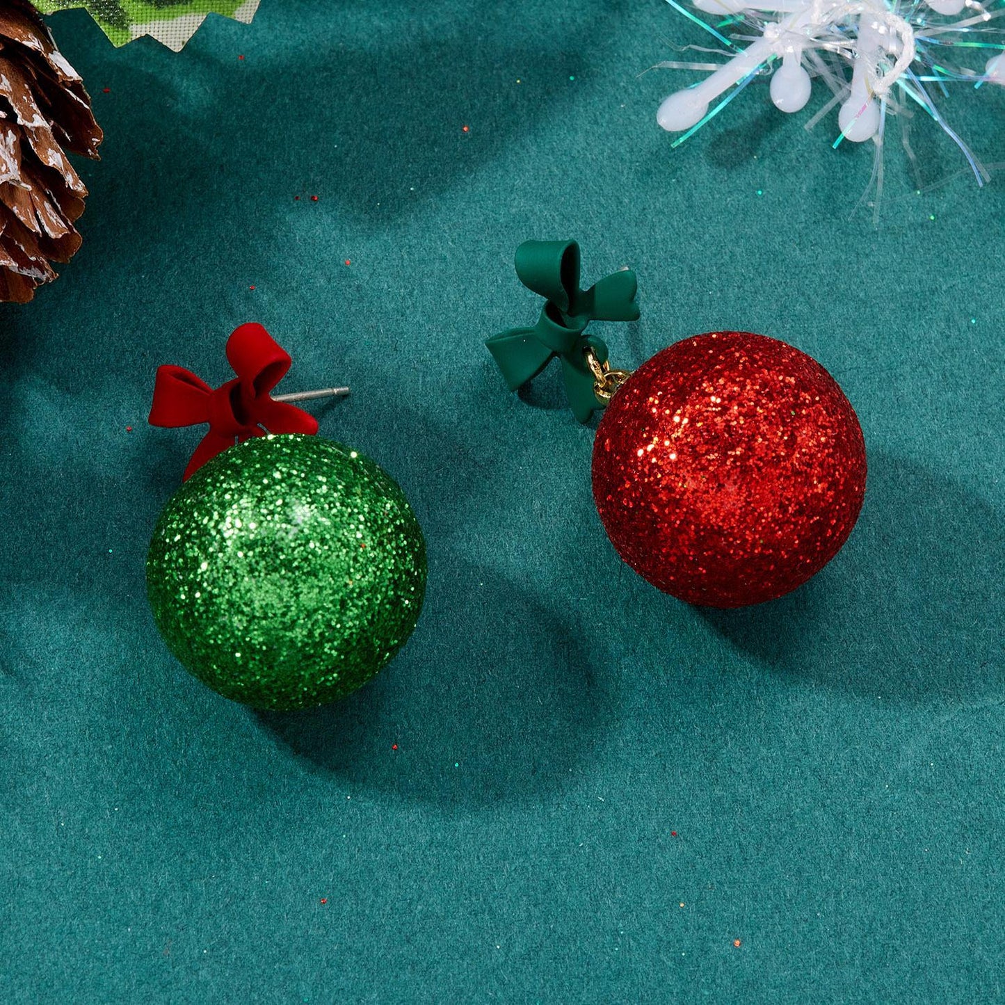 Christmas Creative Bowknot Ball Flash Powder Earrings