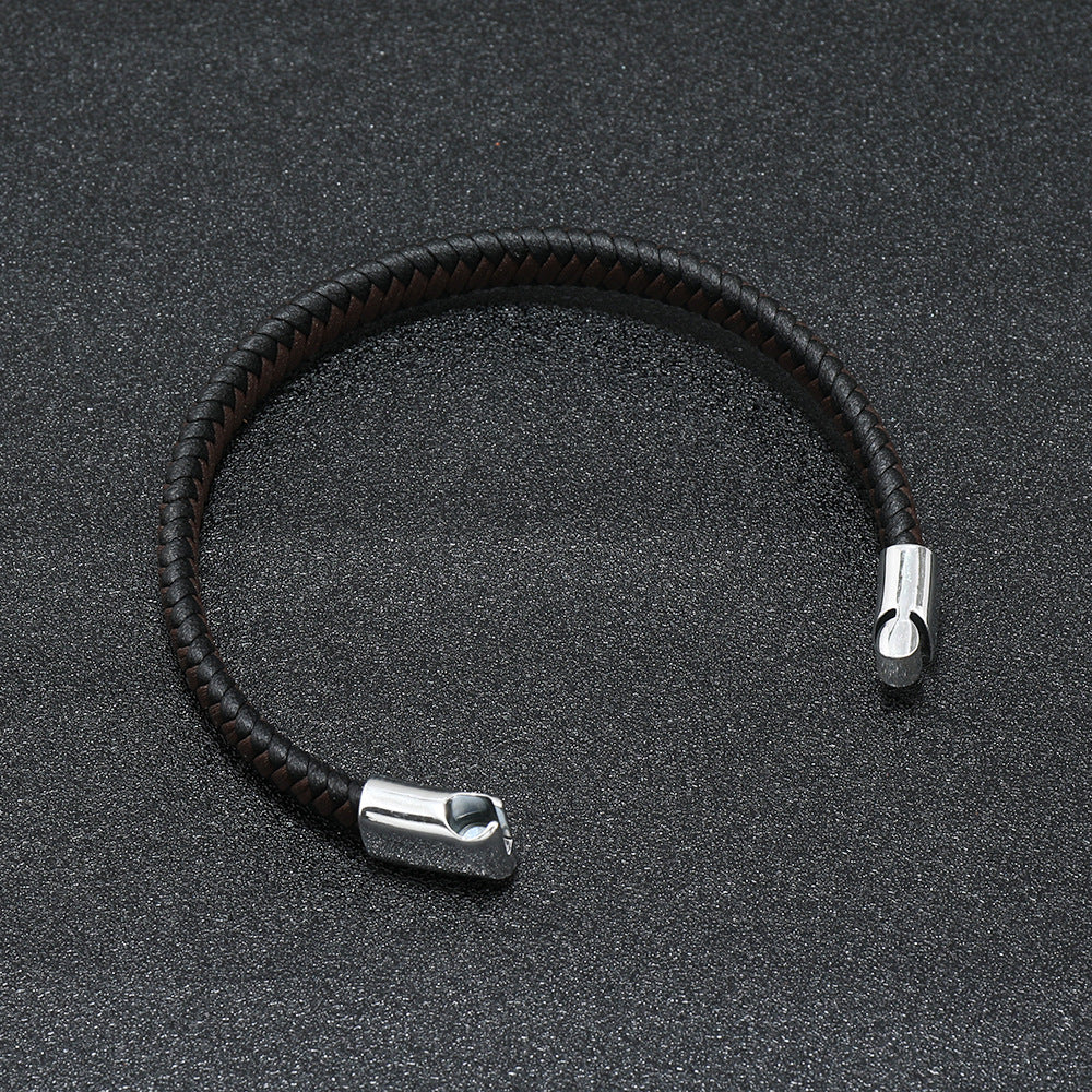 Men's Leather Hand-woven Simple Casual Magnetic Snap Bracelets