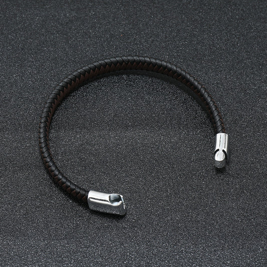Men's Leather Hand-woven Simple Casual Magnetic Snap Bracelets