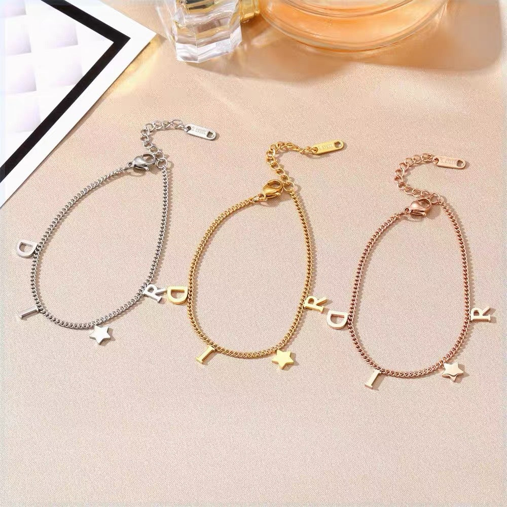 Women's Titanium Steel Letter Fashionable Adjustable Anklet Bracelets