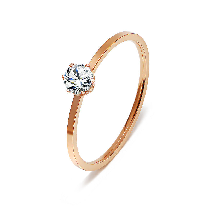 Women's Titanium Steel Single Rhinestone Girlfriends Wedding Rings