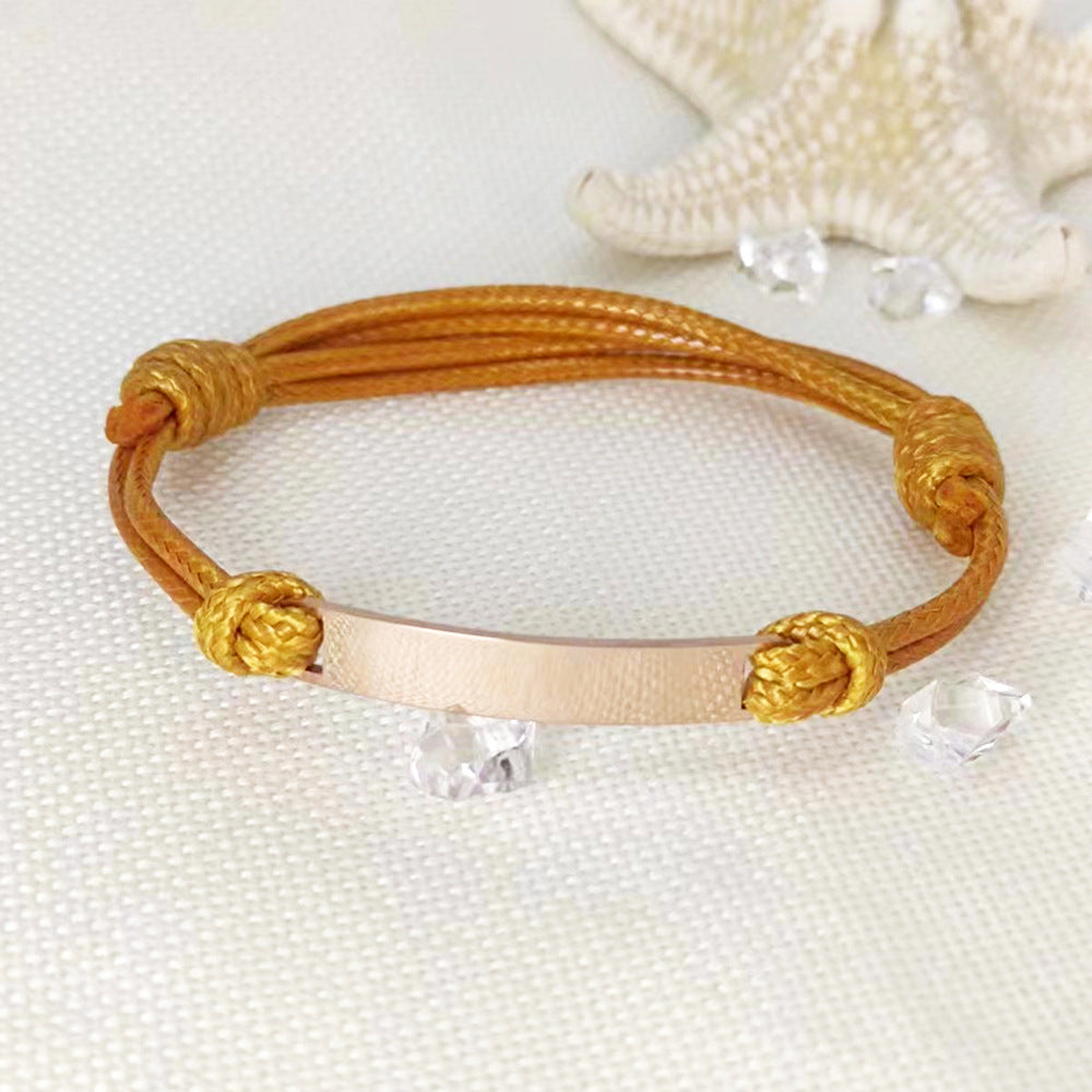 Polished Titanium Steel Curved Piece Leather Rope Bracelets