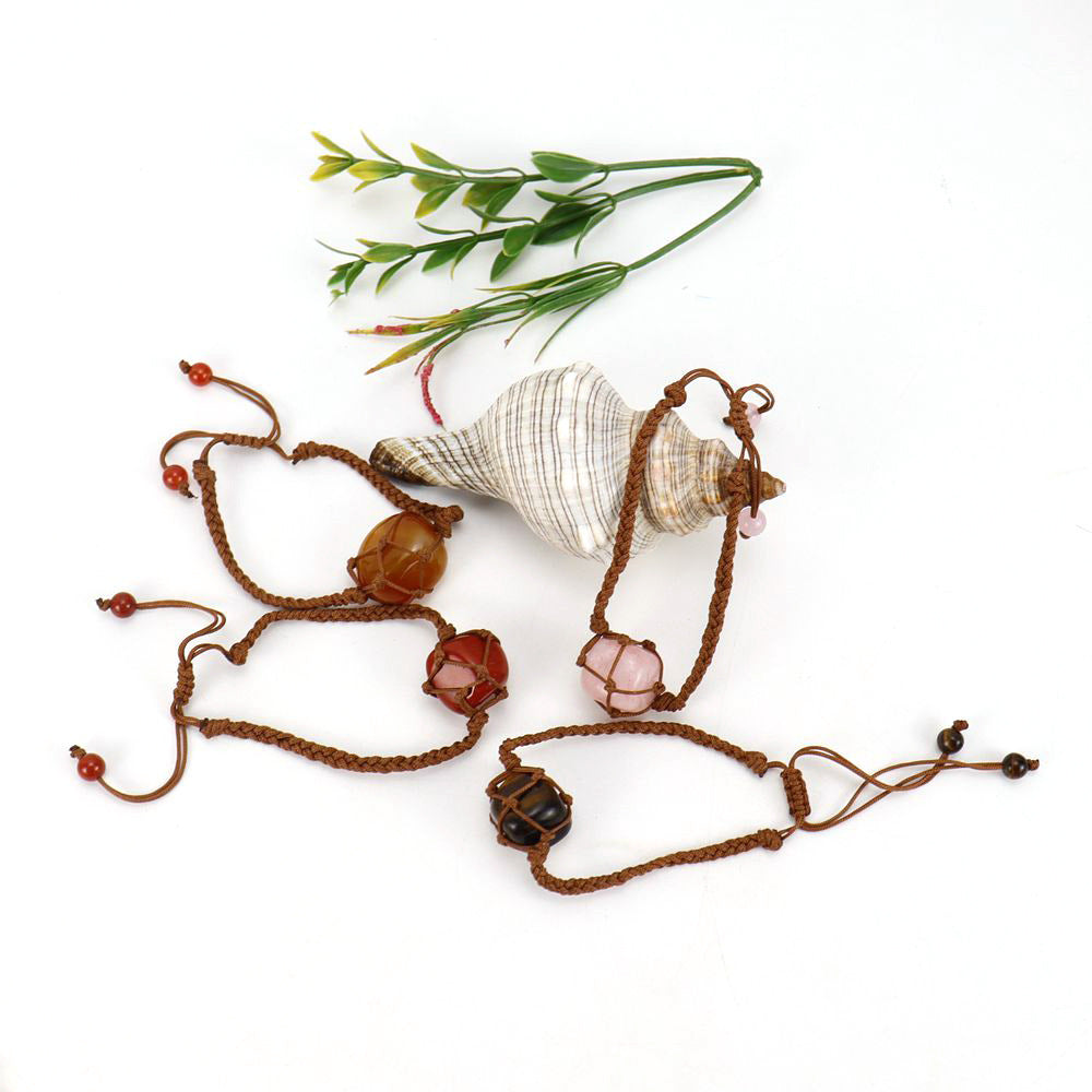 Brown Jade Thread Crystal Amethyst Stone Net Rings