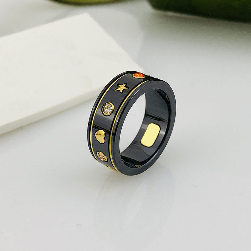 Bee Planet Ceramic Trendy Unique Couple Black Rings