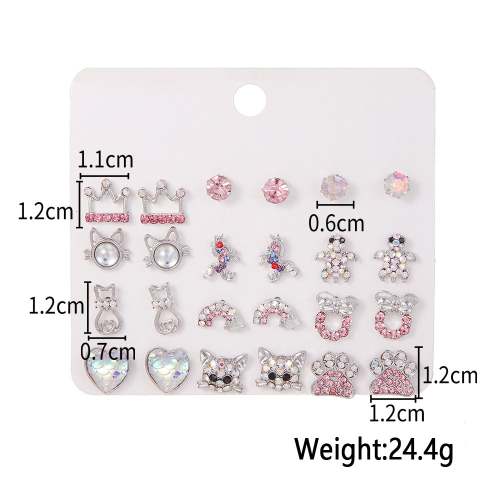 Fashion Heart-shaped Full Of Diamond Combination Pink Suit Earrings