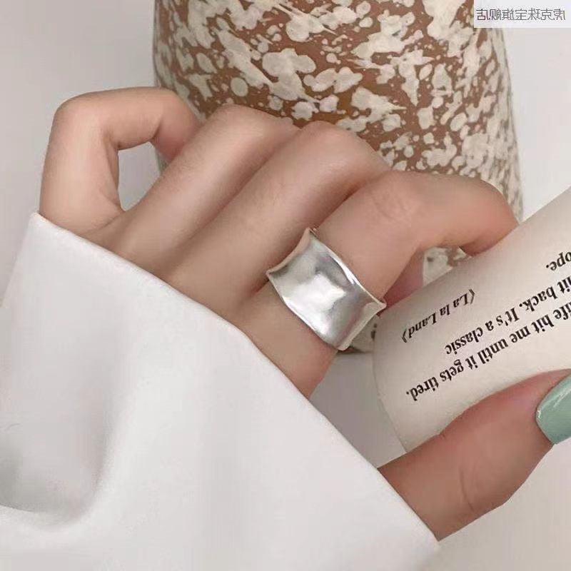 Luxury Simple Black Agate Female Niche Retro Rings