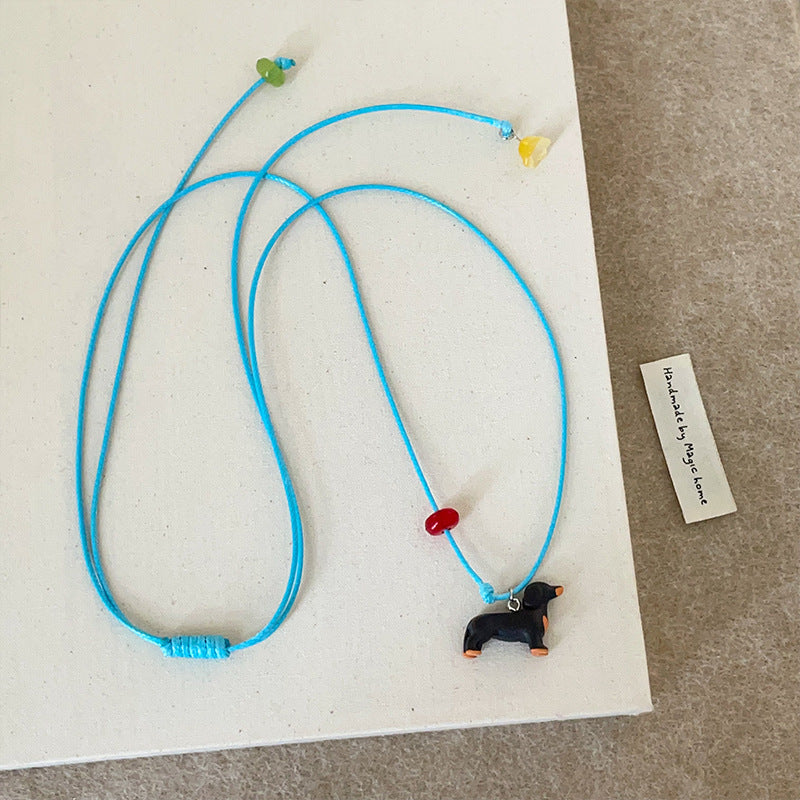 Women's Three-dimensional Sausage Dog Natural Stone Colorful Dopamine Cute Necklaces