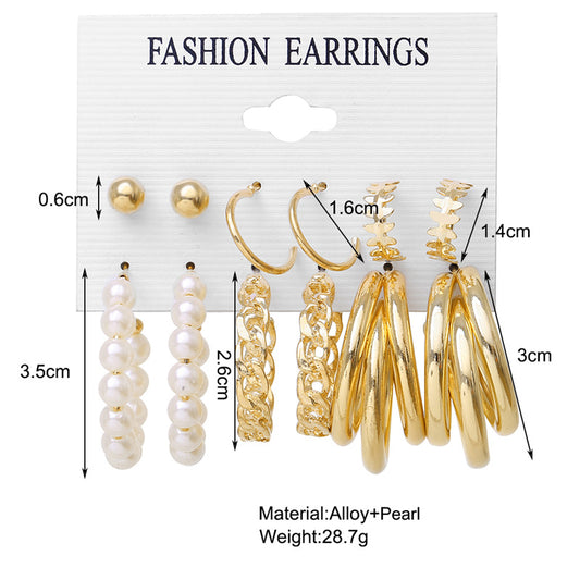 Vintage Pearl Female Personality Metal Circle Chain Rings