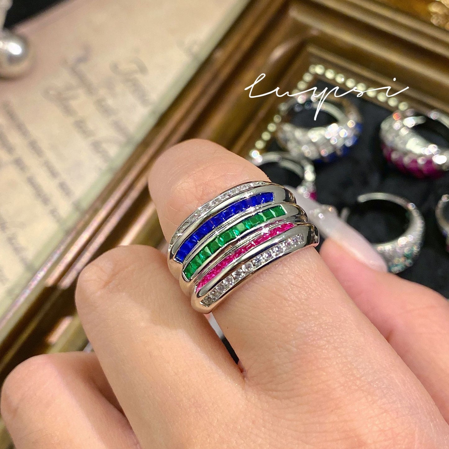 Women's Diamond Colorful Mixed Colors High Carbon Rings