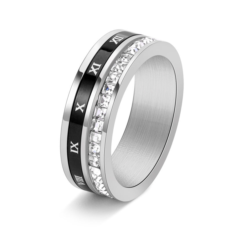 Women's & Men's Trendy Stainless Steel Roman Numerals Rotatable Rings
