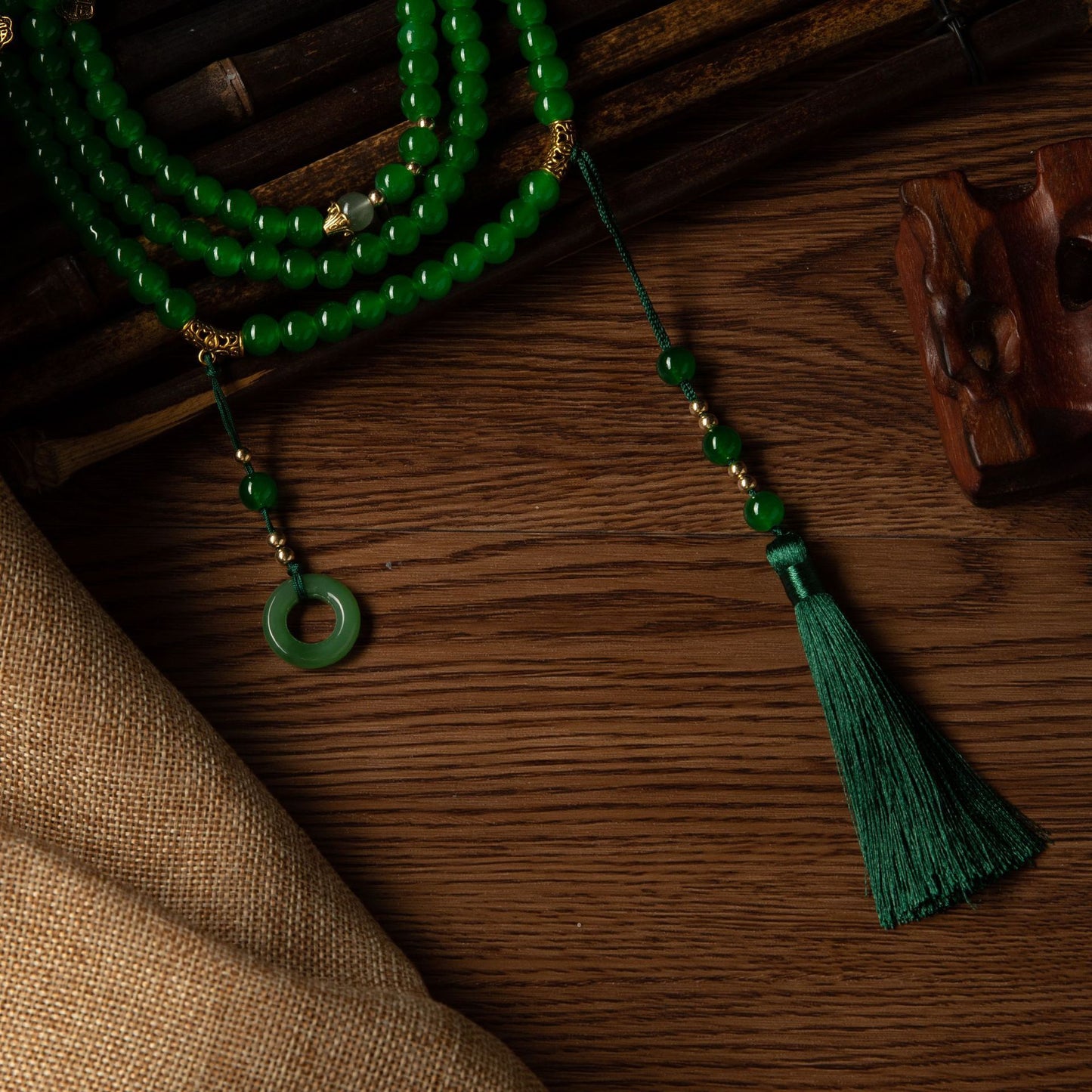 Style Long Beaded Chinese Green Tassel Necklaces