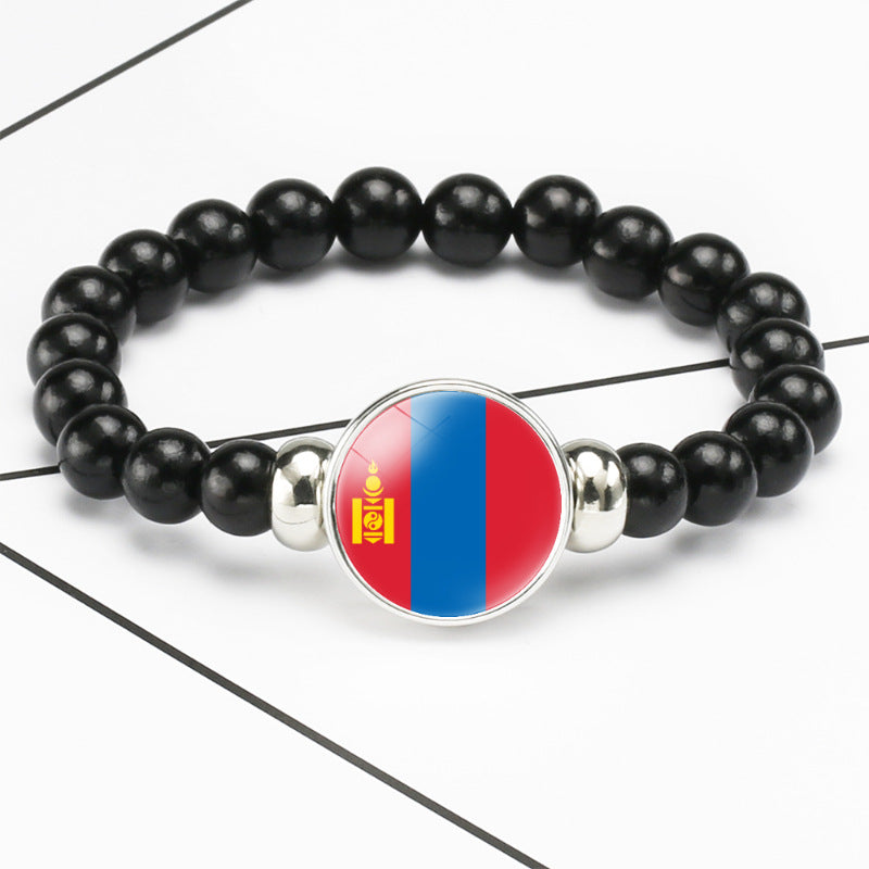 Flag Pattern Time Stone Black Elastic String Beads Bracelets