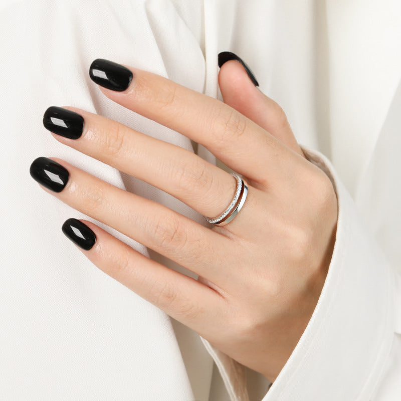 Women's Sterling Sier Gang Drill Zircon Simple Rings