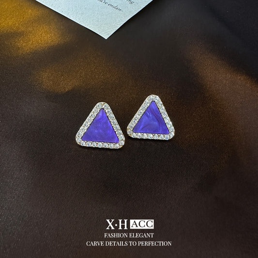 Full Diamond Purple Geometric Square Ear Simple Earrings