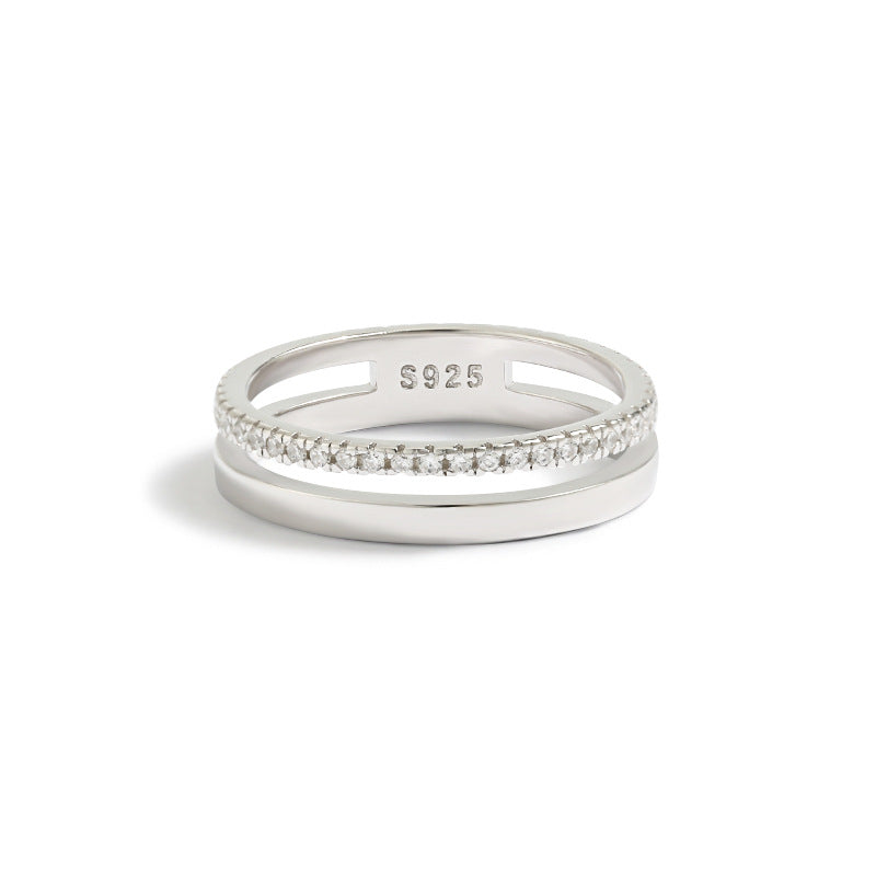 Women's Sterling Sier Gang Drill Zircon Simple Rings