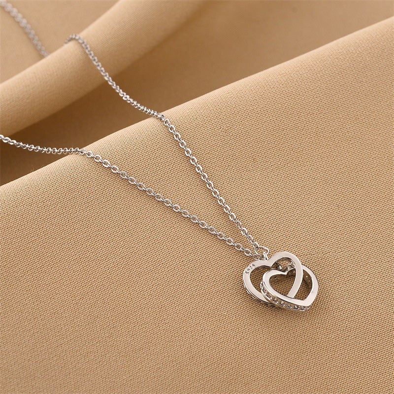 Women's Double Heart Heart-to-heart Titanium Steel Korean Necklaces