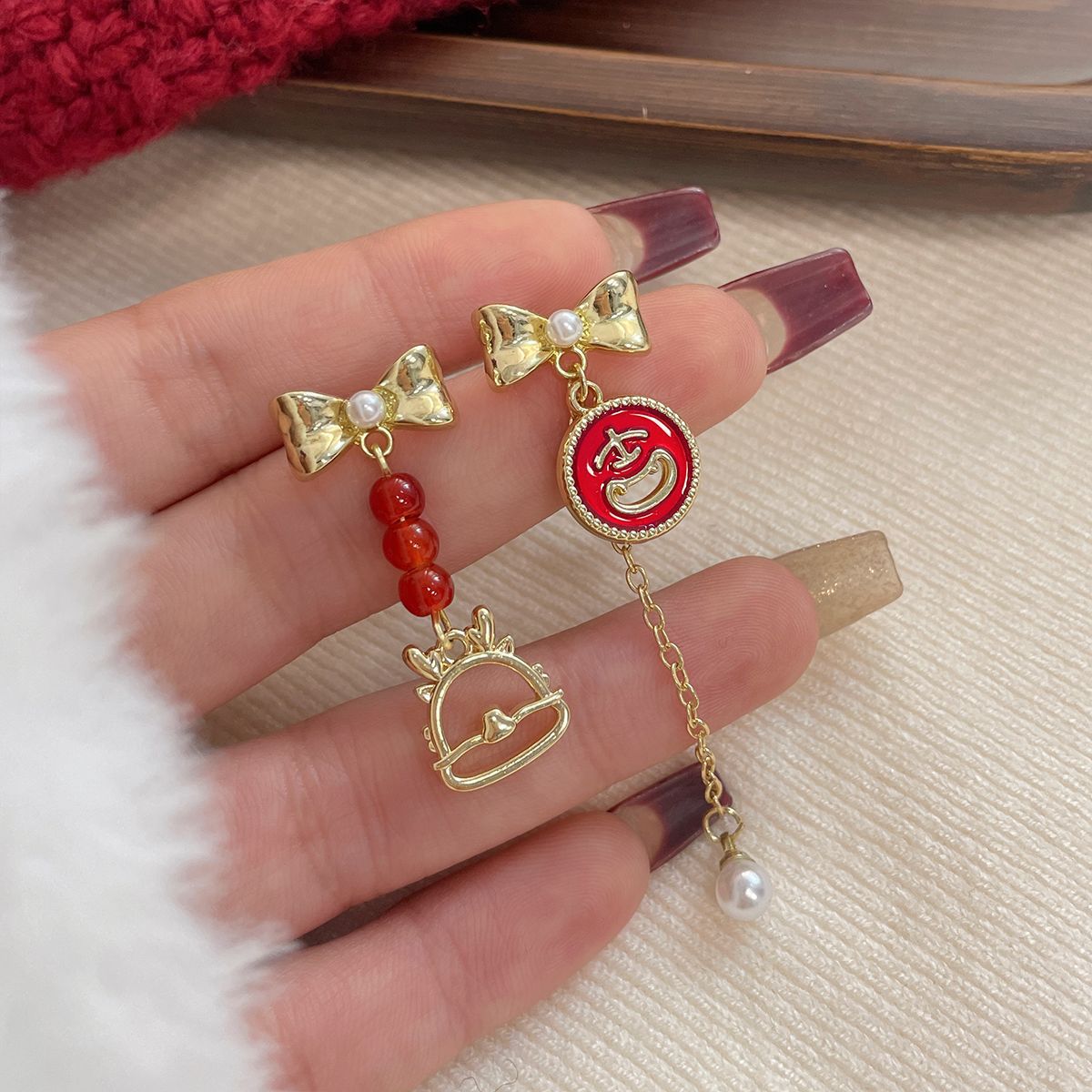 Female Sier Needle Niche Sweet Bow Tassel Rings
